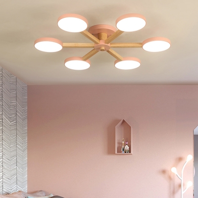 Sputnik Semi Flush Mount Light Fixture Macaron Metal 6/8 Lights Pink/Blue Ceiling Lamp