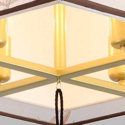 Square Fabric Ceiling Mounted Fixture Traditional 4 Bulbs Bedroom Flush Mount Ceiling Lamp in White