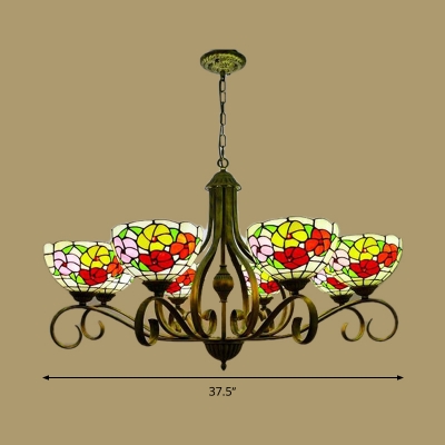 Stain Glass Antique Brass Chandelier Lighting Flower 3/6/8 Lights Mediterranean Pendant Lamp