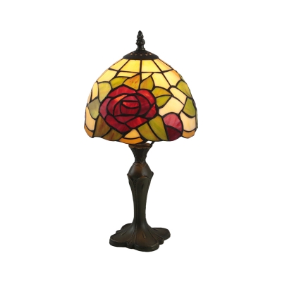 Stained Glass Antique Brass Table Light Rose 1 Head Tiffany Reading Light for Bedside