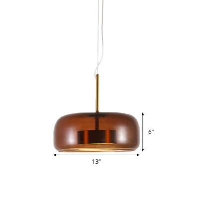 Tan Clear Glass Drum Pendant Lamp Contemporary 1 Head Hanging Ceiling Light for Bedroom