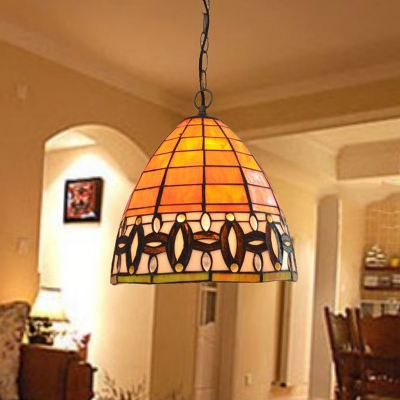 Tapered Hanging Lamp Kit Mediterranean Stained Art Glass 1 Light Orange Ceiling Pendant