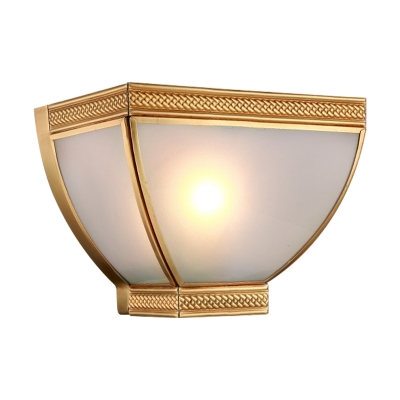 Torch Opaque Glass Flush Wall Light Retro 1 Head Wall Mounted Lamp Kit with Brass Golden Edge