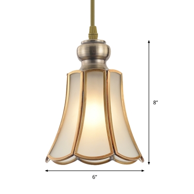 Traditional Bowl/Flower/Trapezoid Drop Lamp 1 Head White Glass Pendant Ceiling Light in Gold for Dining Room