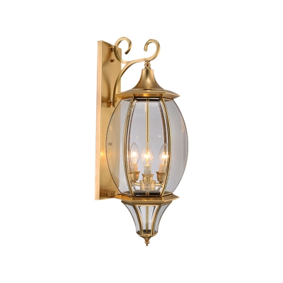 Traditional Elliptical Sconce Light Fixture 3-Bulb Metal Wall Lamp in Gold for Foyer