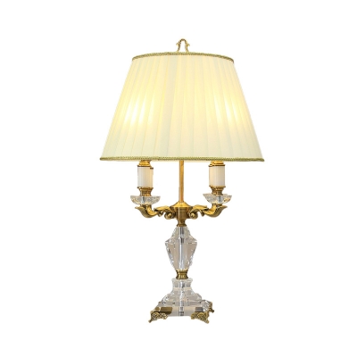 Traditionalist Candlestick Nightstand Light 4 Bulbs Translucent Crystal Table Lamp in Beige