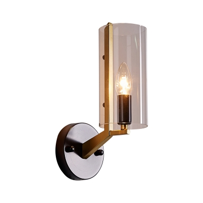 Transparent Glass Tube Wall Light Retro 1 Light Black Sconce Light Fixture with Brass Arm