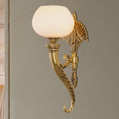 Vintage Style Bowl Wall Light Fixture 1 Light Frosted Glass Wall Lamp in Gold for Living Room