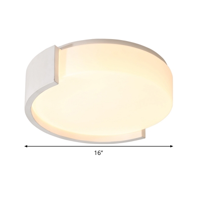 White Drum Ceiling Lighting Simple Style Acrylic LED Flush Mount Light Fixture in Warm/White Light, 16