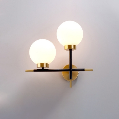 White Glass Left/Right Sphere Wall Sconce Post-Modern 1/2 Bulbs Brass Finish Wall Light Fixture
