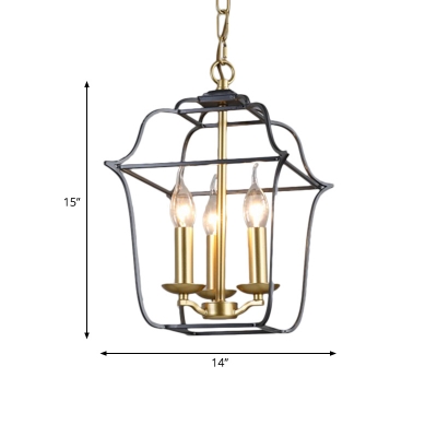 Wire Frame Hanging Light Fixture Industrial Style Metal 3/4 Lights Gold Finish Chandelier Lamp for Dining Room