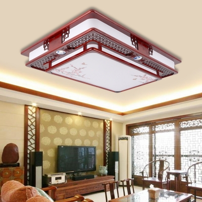 Wooden Dark Red Ceiling Flush Branch/Bird/Flower LED Traditional Flush Mount Lamp for Living Room