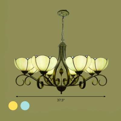 Yellow/Blue Scalloped Chandelier Tiffany 3/6/8 Lights Stained Glass Hanging Ceiling Light for Living Room