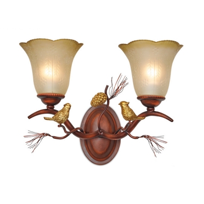 1/2-Light Wall Mount Light Traditional Style Bell Amber Glass Sconce Light Fixture in Copper