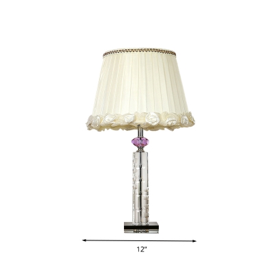 1 Bulb Crystal Night Light Simplicity White Column Bedroom Table Lamp with Square Base