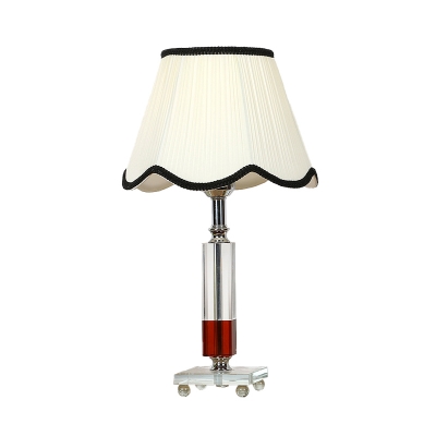 1 Head Rectangle Table Lamp Traditional Clear Crystal Nightstand Light with White Fabric Shade