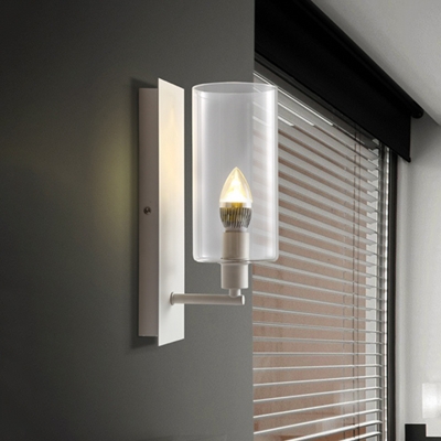 1 Head Stairway Sconce Light Modernist White Wall Mounted Lighting with Cylinder Clear Glass Shade