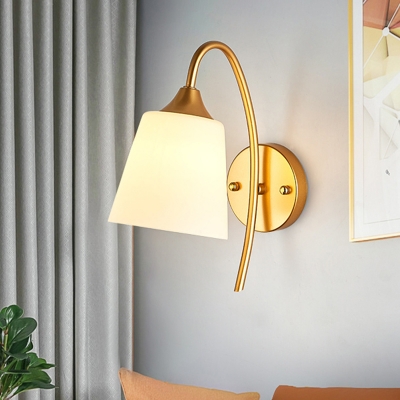 1 Head Tapered Wall Lighting Contemporary White Glass Sconce Light Fixture in Gold