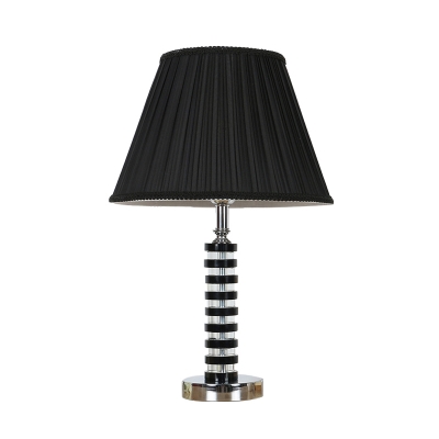 1 Light Crystal Nightstand Lamp Vintage Black Column Living Room Table Light with Fabric Pleated Lampshade
