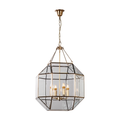 3 Bulbs Chandelier Light Fixture Colonialist Kitchen Hanging Lamp with Geometric Clear Glass