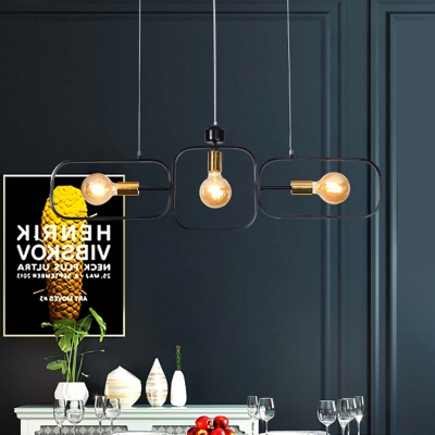 3 Bulbs Frame Ceiling Chandelier Modernist Metal Hanging Pendant Light in Black-Gold