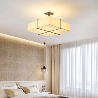 4 Lights Bedroom Semi Flush Light Contemporary Gold Semi Flush Mount with Square Fabric Shade