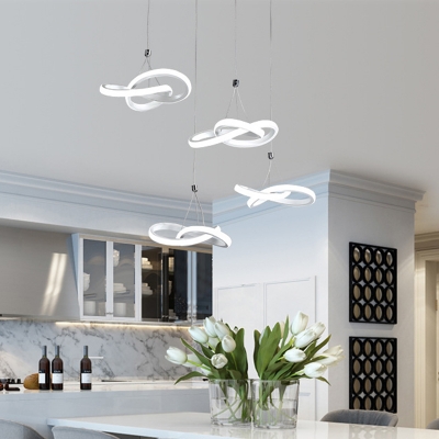 4 Lights Restaurant Pendant Light Modernist White LED Ceiling Lamp with Twisted Metal Shade in White/Warm Light