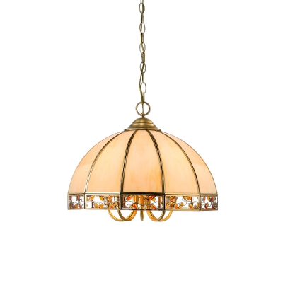 5 Bulbs Bowl Pendant Lamp Colonial Gold Frosted Glass Chandelier Light Fixture for Restaurant
