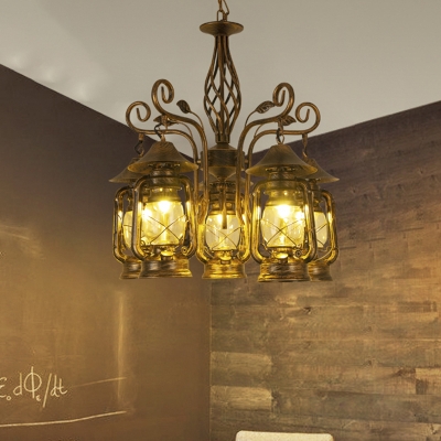 5 Lights Kerosene Ceiling Chandelier Industrial Brass Metal Pendant Lighting Fixture