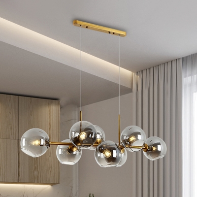 8 Heads Bedroom Island Light Modern Black/Gold Pendant Lighting Fixture with Global Clear/Smoke Glass Shade