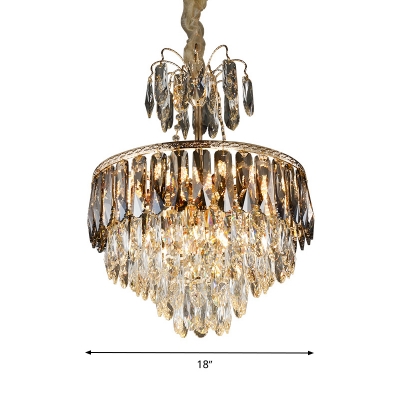 8 Heads Tiered Hanging Chandelier Modernist Faceted Crystal Ceiling Pendant Light in Gold