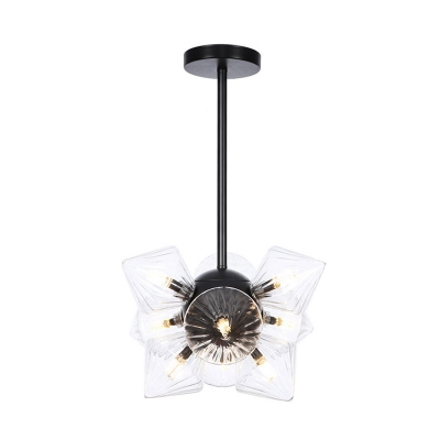 9/12 Lights Ceiling Lighting Industrial Prism Clear/Amber Glass Semi Flush in Black/Chrome for Dining Room