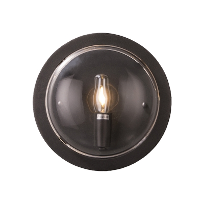 Black 1 Light Wall Lamp Vintage Metal Round Wall Mount Light for Living Room