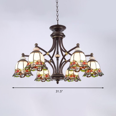 Black Bell Chandelier Light Decorative 3/5/6 Heads Hand-Cut Stained Glass Down Lighting Pendant for Living Room