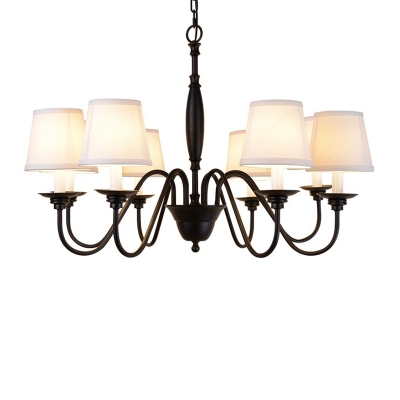 Black Curved Arm Chandelier Lighting Modern Style 6/8 Lights Metal Ceiling Pendant Light with White Fabric Shade