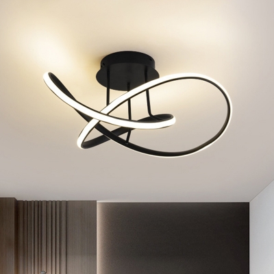 Black Spiral Flush Light Fixture Contemporary Acrylic 19.5