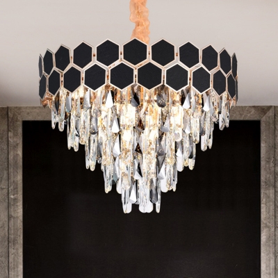 Black Tiered Hanging Chandelier Modern Style 9/16 Lights Crystal Pendant Light Kit for Living Room