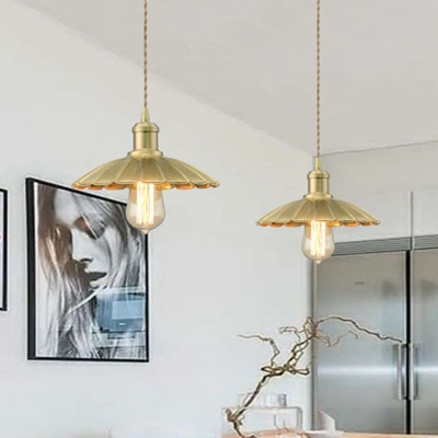 Brass 1 Light Hanging Light Farmhouse Metal Scalloped Pendant Lighting for Living Room