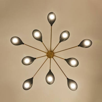 Brass Starburst Hanging Ceiling Light Modern 8/10 Heads Metal Chandelier Light in Warm/White Light