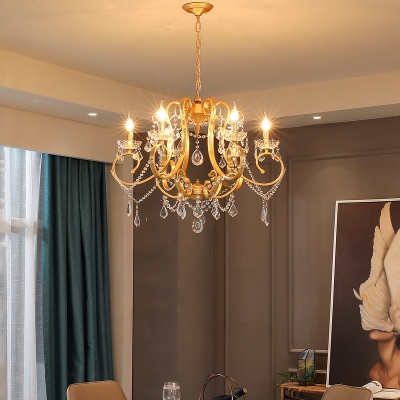 Candelabra Empire Chandelier Contemporary Crystal 6 Lights Brass Hanging Lamp Kit for Living Room