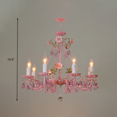 Candle Living Room Ceiling Chandelier Traditional K9 Crystal 3/5/8 Heads Pink Hanging Light Fixture