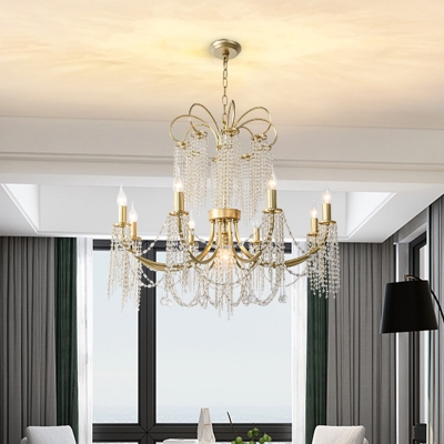 Candlestick Living Room Chandelier Light Simple Crystal 6/8 Lights Gold Suspension Lighting