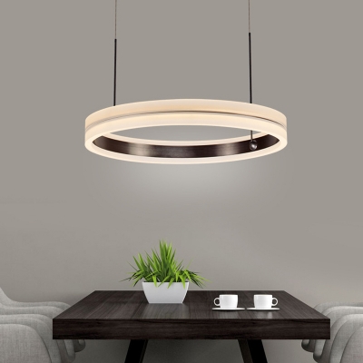 Circle Chandelier Lighting Contemporary Metal Coffee LED Hanging Light Fixture in Warm/White Light, 16