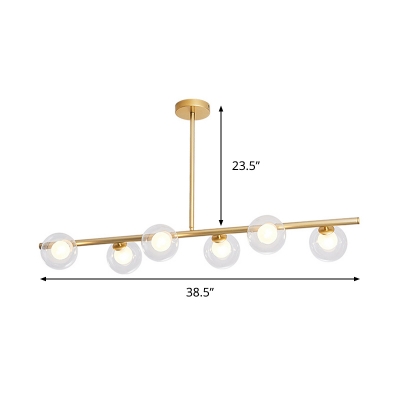 Clear Glass Globe Island Light Contemporary 6 Heads Gold Hanging Ceiling Light for Dining Room