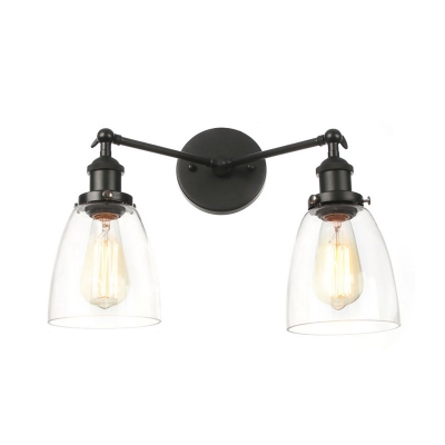 Clear Glass Tapered Wall Lamp Vintage 2 Lights Indoor Sconce Light Fixture in Black/Bronze/Brass
