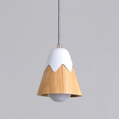 Contemporary 1 Head Ceiling Lamp White Tapered Hanging Pendant Light with Wood Shade