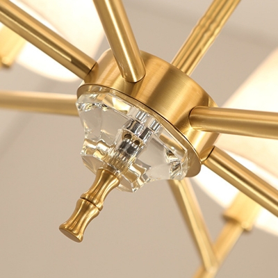 Contemporary Barrel Fabric Chandelier Light 6 Heads Ceiling Pendant Light in Brass for Living Room
