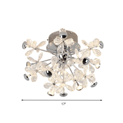 Contemporary Sputnik Semi Flush Mount Crystal 13 Heads Silver Ceiling Light Fixture