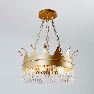Crystal Gold Hanging Chandelier Crown 5 Lights Vintage Down Lighting Pendant for Bedroom