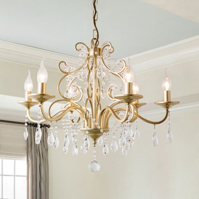 Crystal Scrolled Arm Chandelier Lighting Fixture Simple 3/6/8 Lights Dining Room Hanging Light Kit in Gold